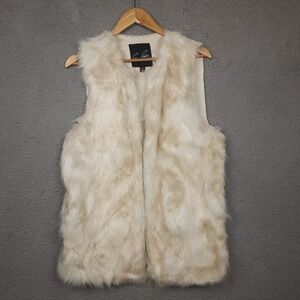 C. Luce Fur Vest Womens Size Medium Ivory with Crochet Back